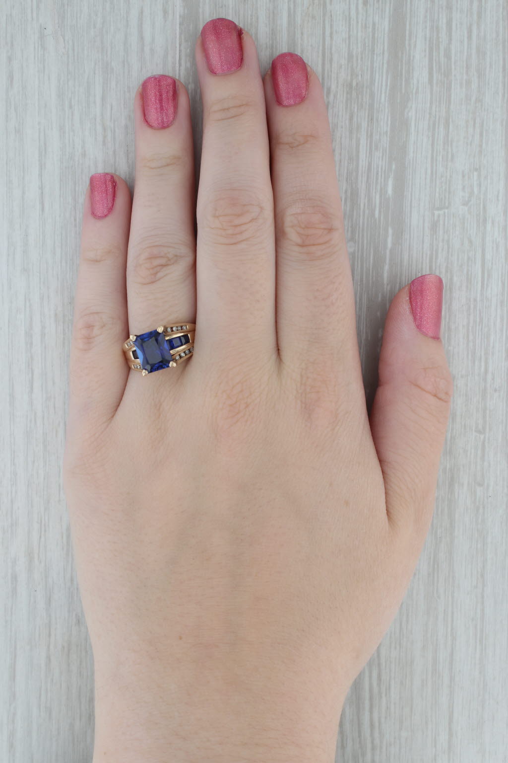 Dark Gray 5.20ctw Lab Created Blue Sapphire Diamond Ring 10k Yellow Gold Size 9.5