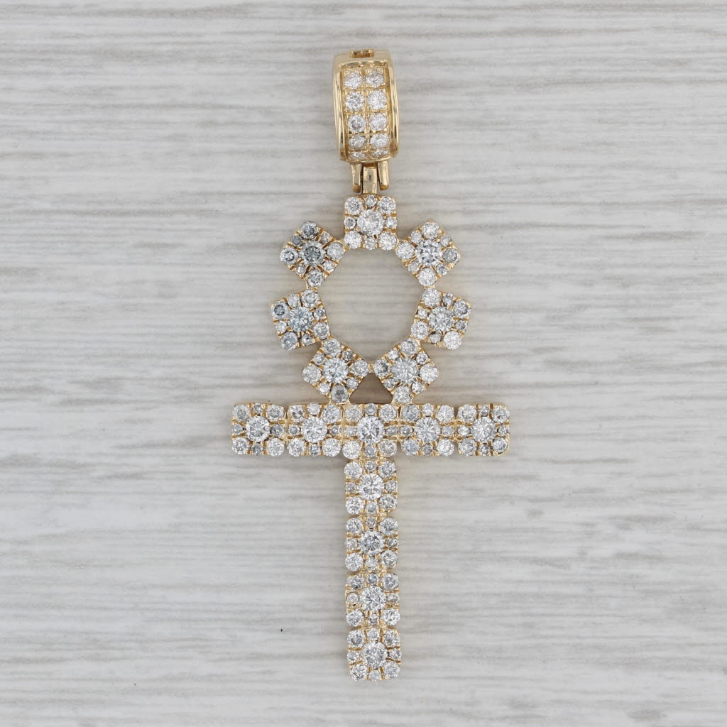Gray 1.35ctw Diamond Ankh Cross Pendant 14k Yellow Gold Religious Jewelry