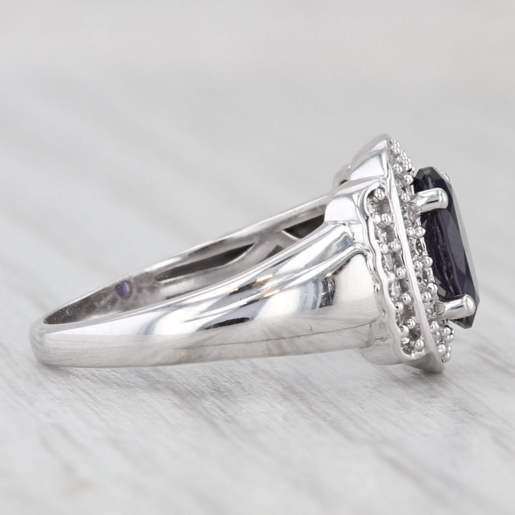 Light Gray 1.17ctw Blue Iolite Diamond Halo Ring 14k White Gold Size 5.25