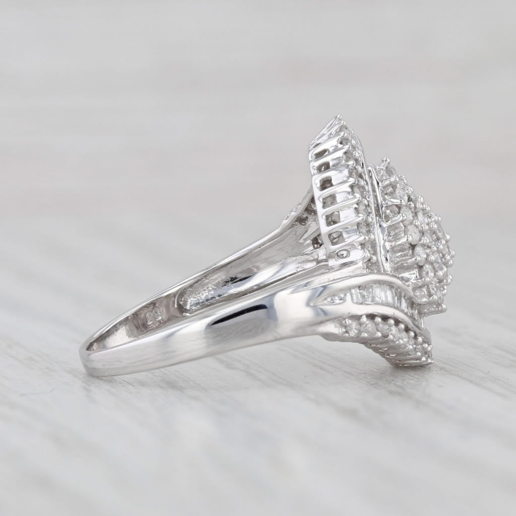 0.82ctw Diamond Cluster Bypass Ring 10k White Gold Size 8