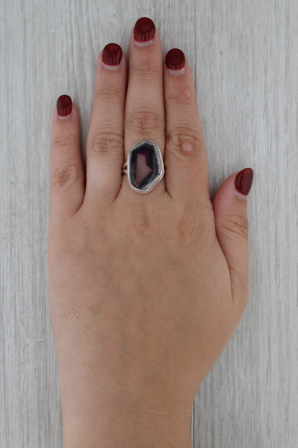 Quartz & Amethyst Statement Ring Sterling Silver Size 8.25