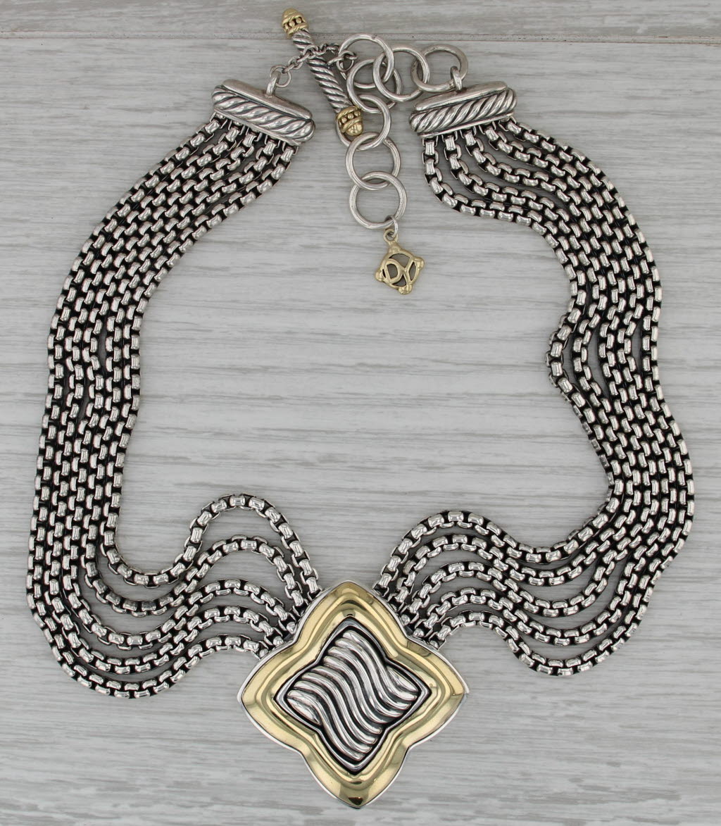 David Yurman Multi-Strand Clover Necklace Sterling Silver 18k Gold 15-17"