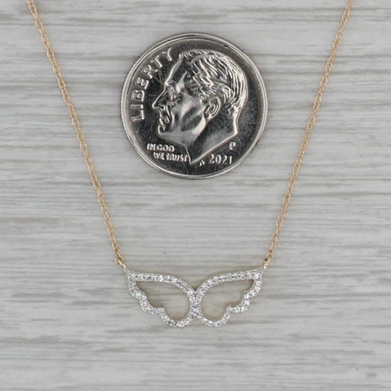 New 0.07ctw Diamond Wings Stationary Pendant Necklace 14k Gold 18" Rope Chain