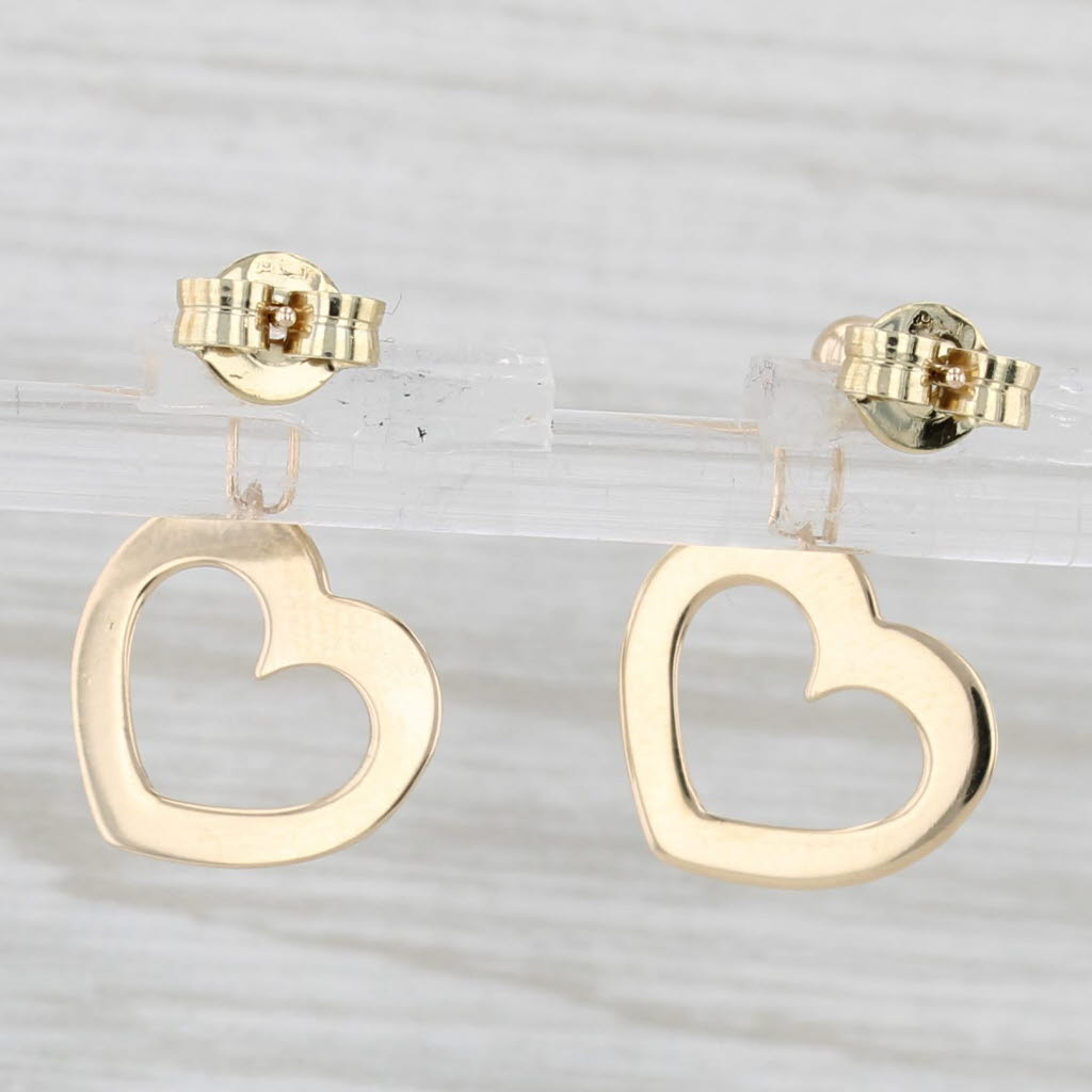 Light Gray Open Heart Dangle Earrings 14k Yellow Gold Drops