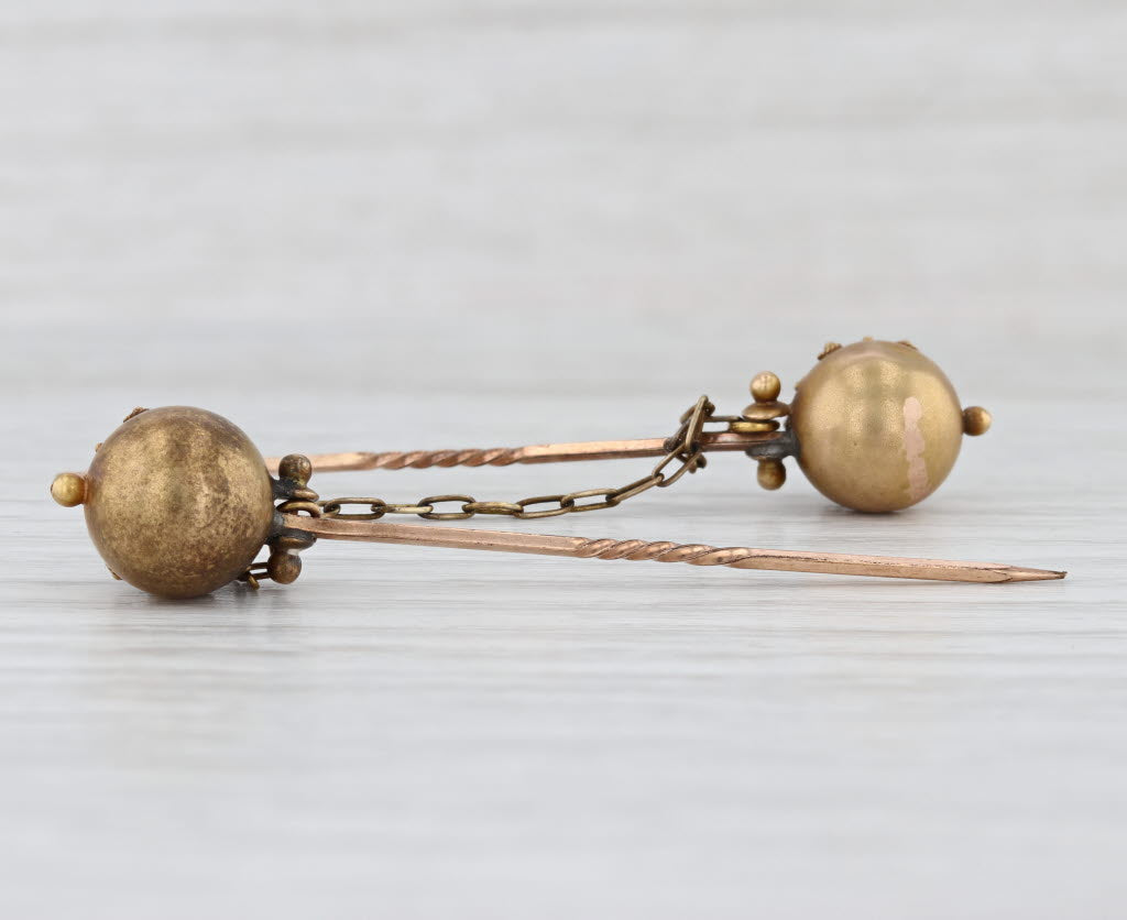 Victorian Sweater Hat Stickpins w/ Chain 7k-13k Gold Glass Ornate Antique Pins