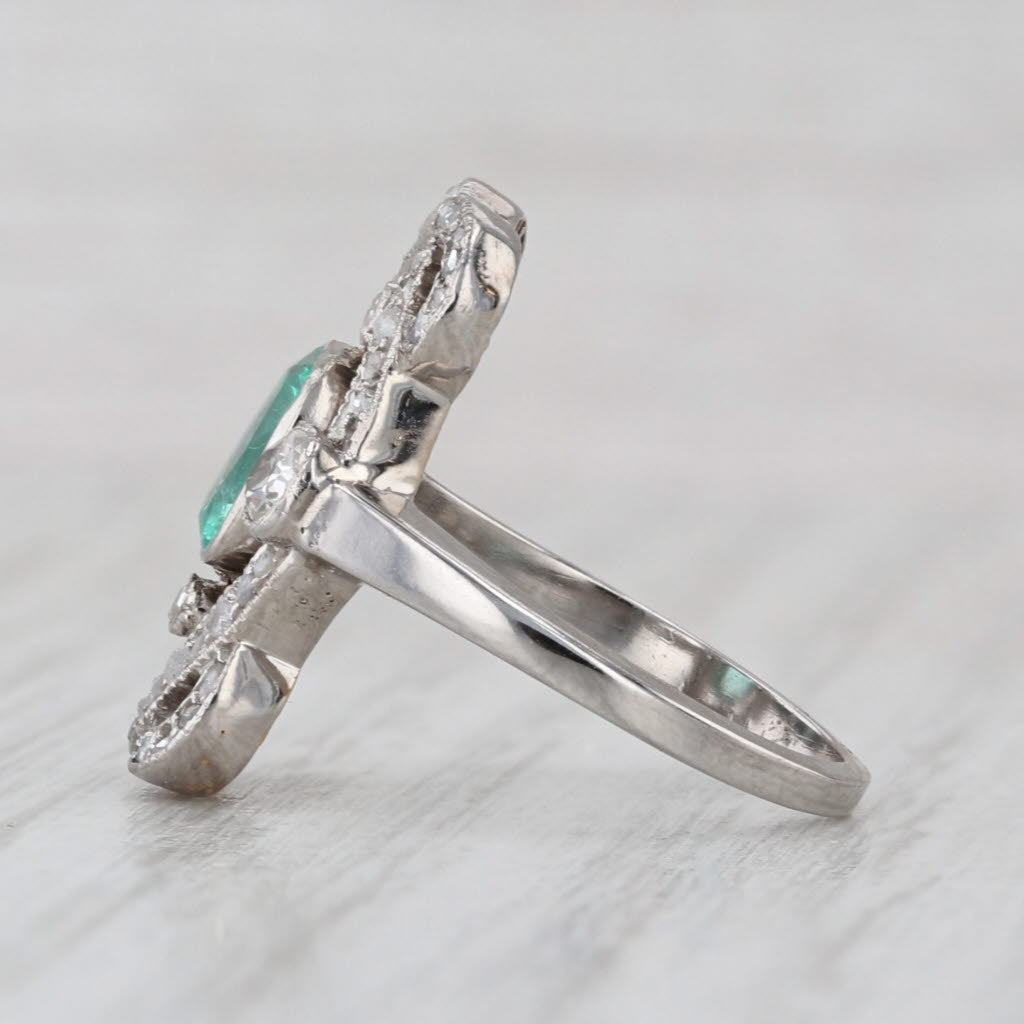 1.05ctw Emerald Diamond Vintage Ring 9k-14k Platinum Ring Size 4.25