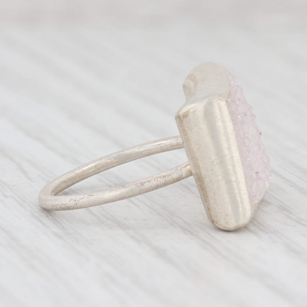 New Nina Wynn White Druzy Quartz Ring Sterling Silver Size 7 Statement