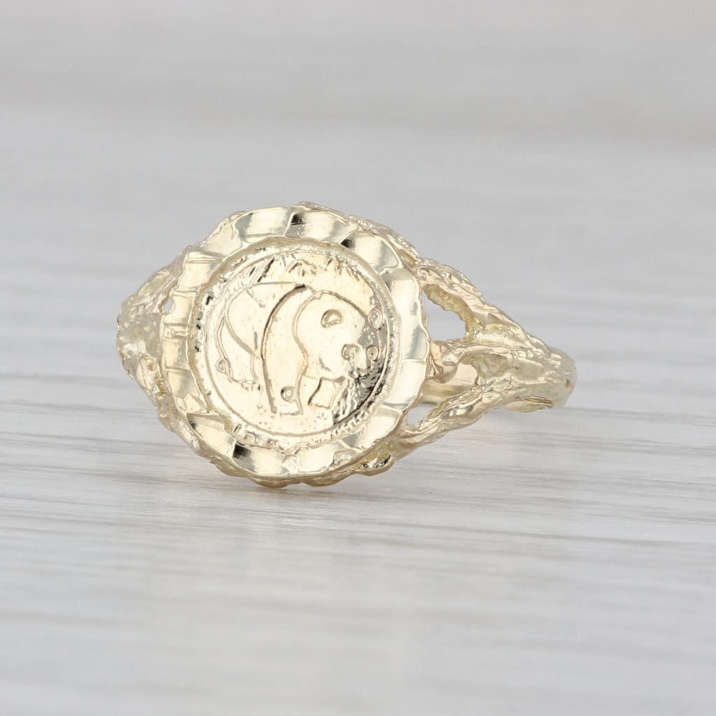 Chinese Panda Coin Copy Ring 10k Yellow Gold Size 7