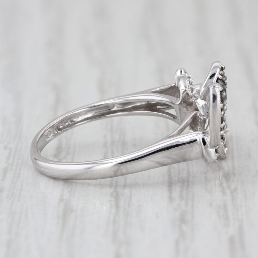 0.60ctw Diamond Butterfly Ring 14k White Gold Adjustable Sz 7 Black White Brown