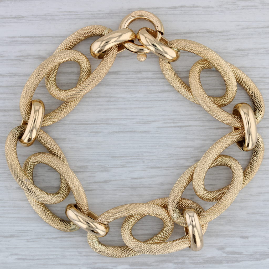 Gray 8.25" Textured Gold Statement Bracelet 18k Yellow Gold 16.6mm Italian