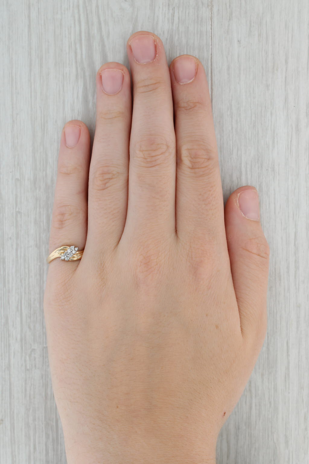 Dark Gray 0.15ctw Diamond Cluster Bypass Ring 10k Yellow Gold Size 6.25