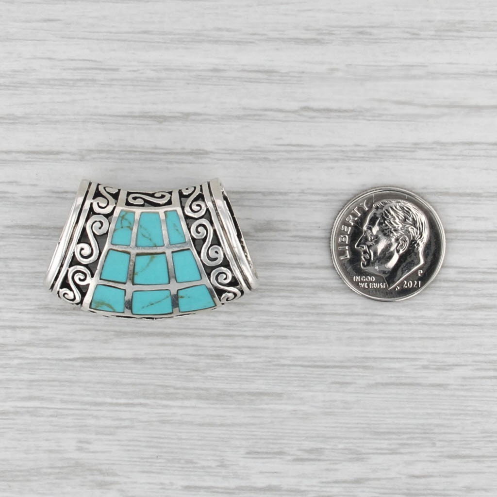 Blue Resin Mosaic Omega Slide Enhancer Pendant Sterling Silver Statement
