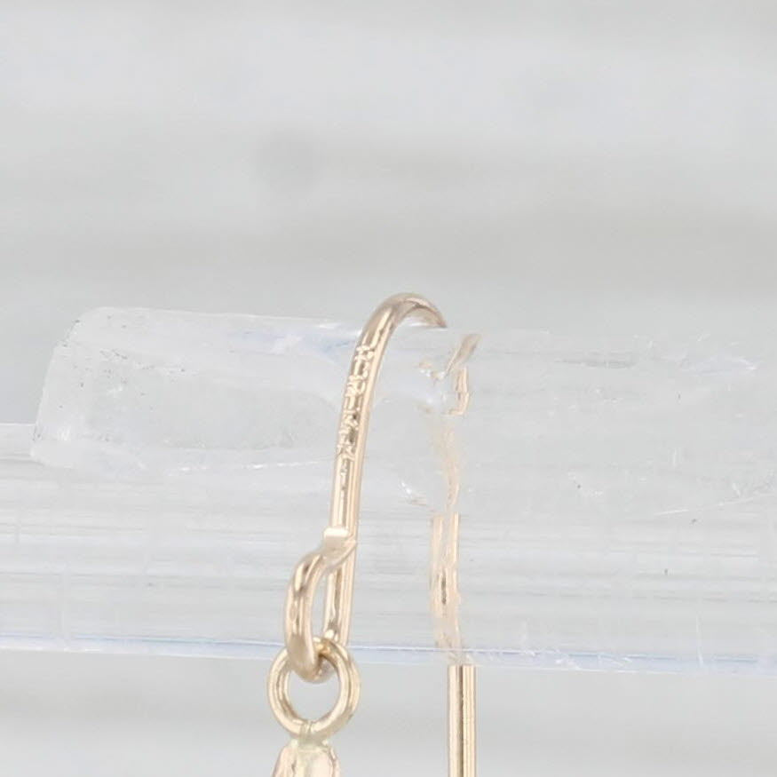 Light Gray Feather Leaf Dangle Earrings 14k Yellow Gold Hook Post Drops