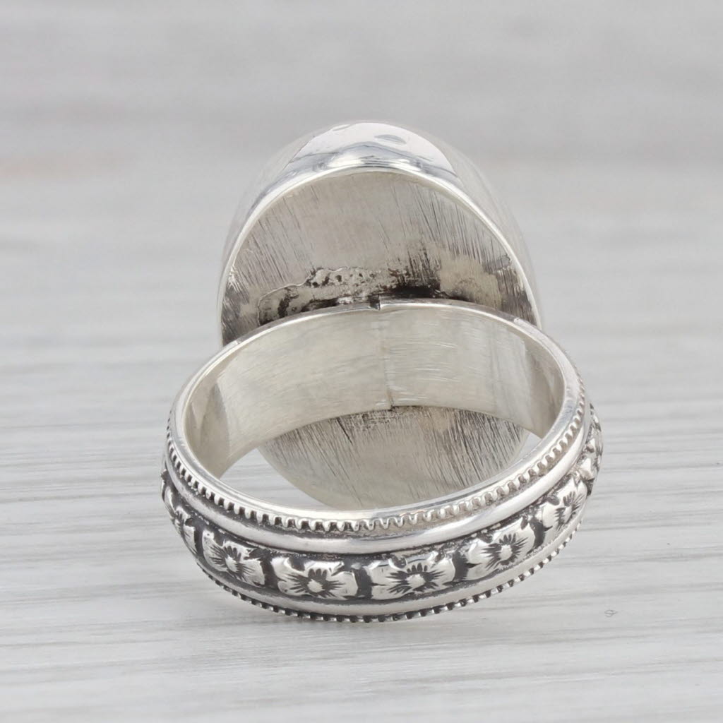 Gray Vintage Labradorite Oval Cabochon Solitaire Ring 900 Silver Size 5.25