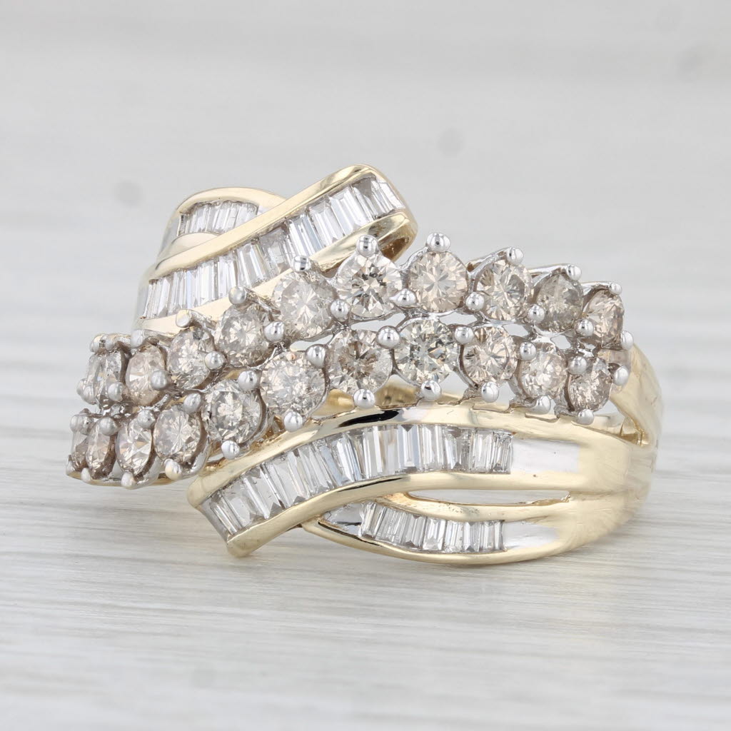 Light Gray 2.10ctw Diamond Cluster Bypass Ring 10k Yellow Gold Size 9 Cocktail