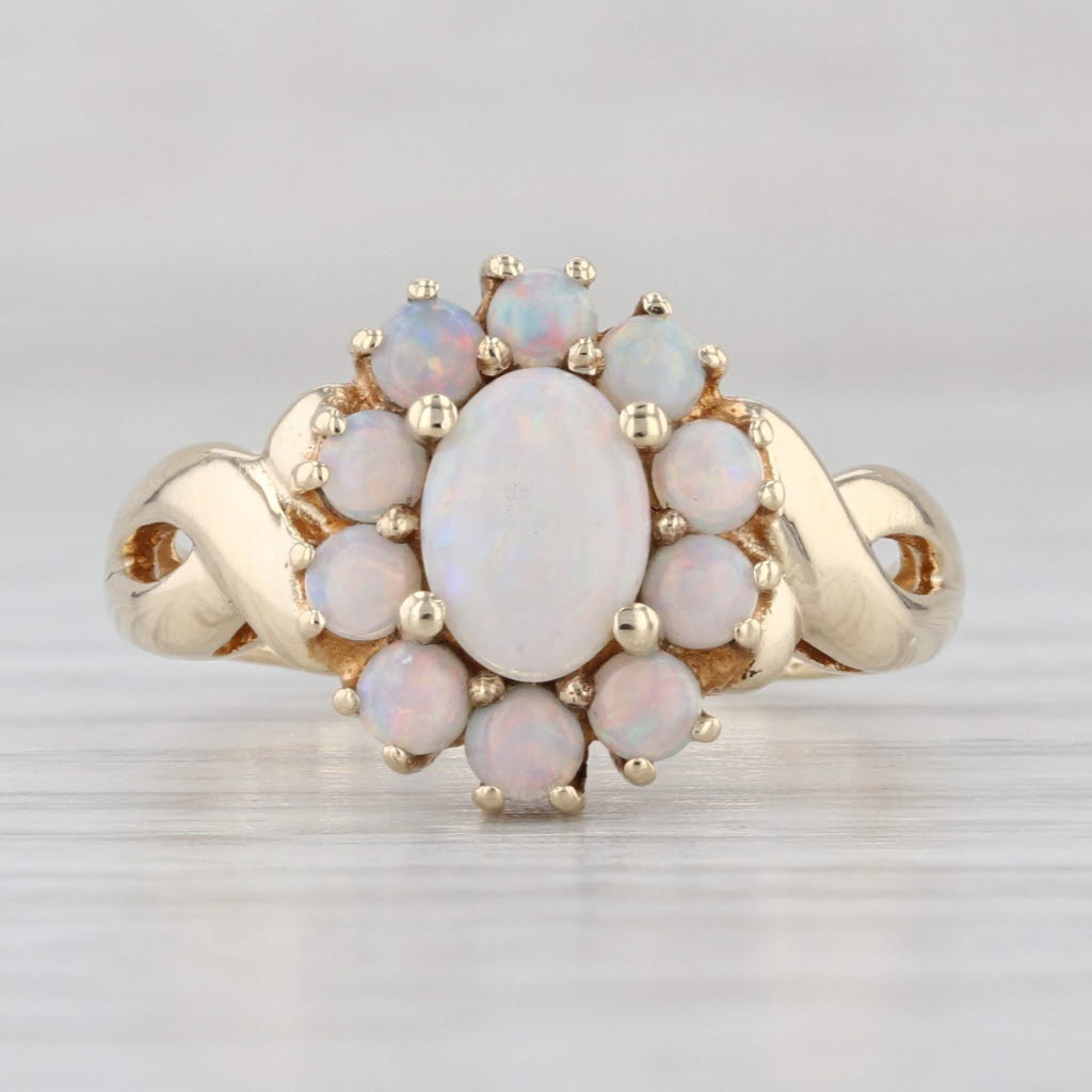 Opal Cabochon Halo Ring 10k Yellow Gold Size 6