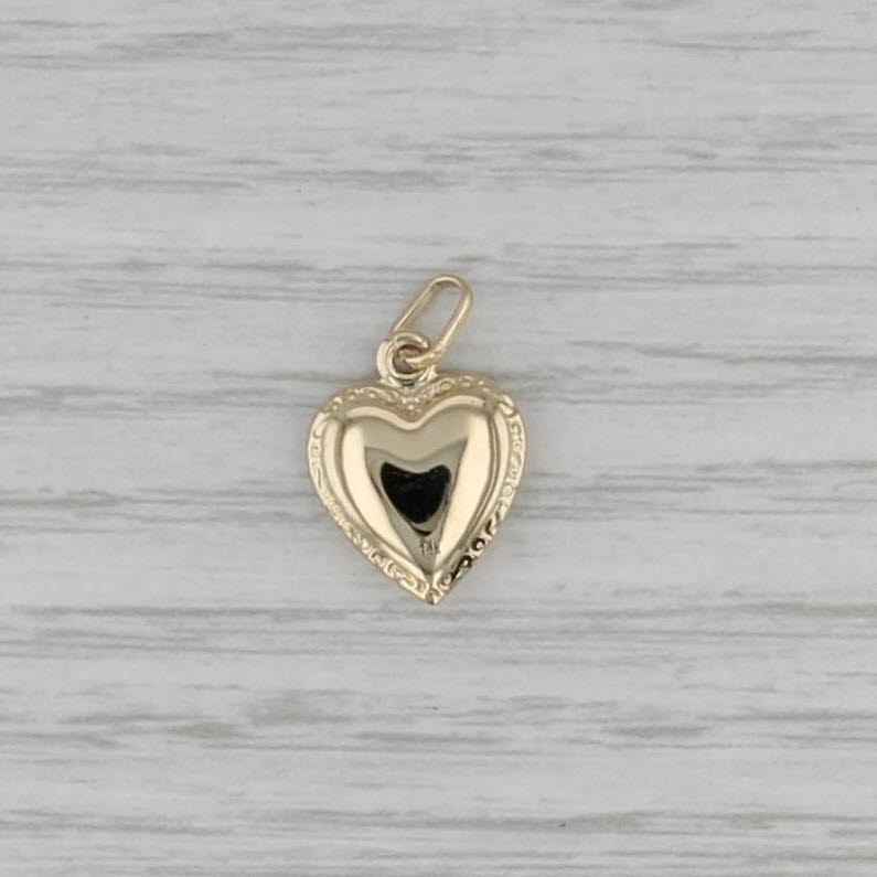 Patterned Puffy Heart Pendant 14k Yellow Gold Small Charm