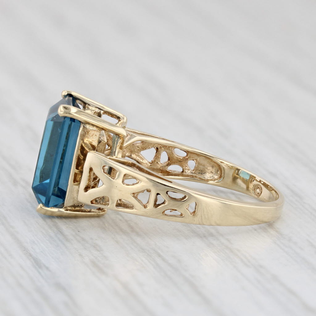 Light Gray 4.05ct London Blue Topaz Emerald Cut Solitaire Ring 10k Yellow Gold Size 5