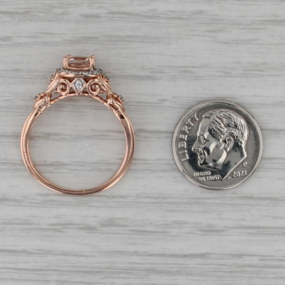 1.10ctw Morganite Diamond Halo Engagement Ring 10k Rose Gold Size 8.5