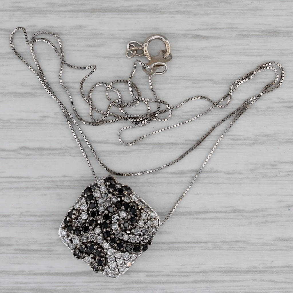 Gray 1.05ctw Black White Diamond Pendant Necklace 14k White Gold 18" Box Chain