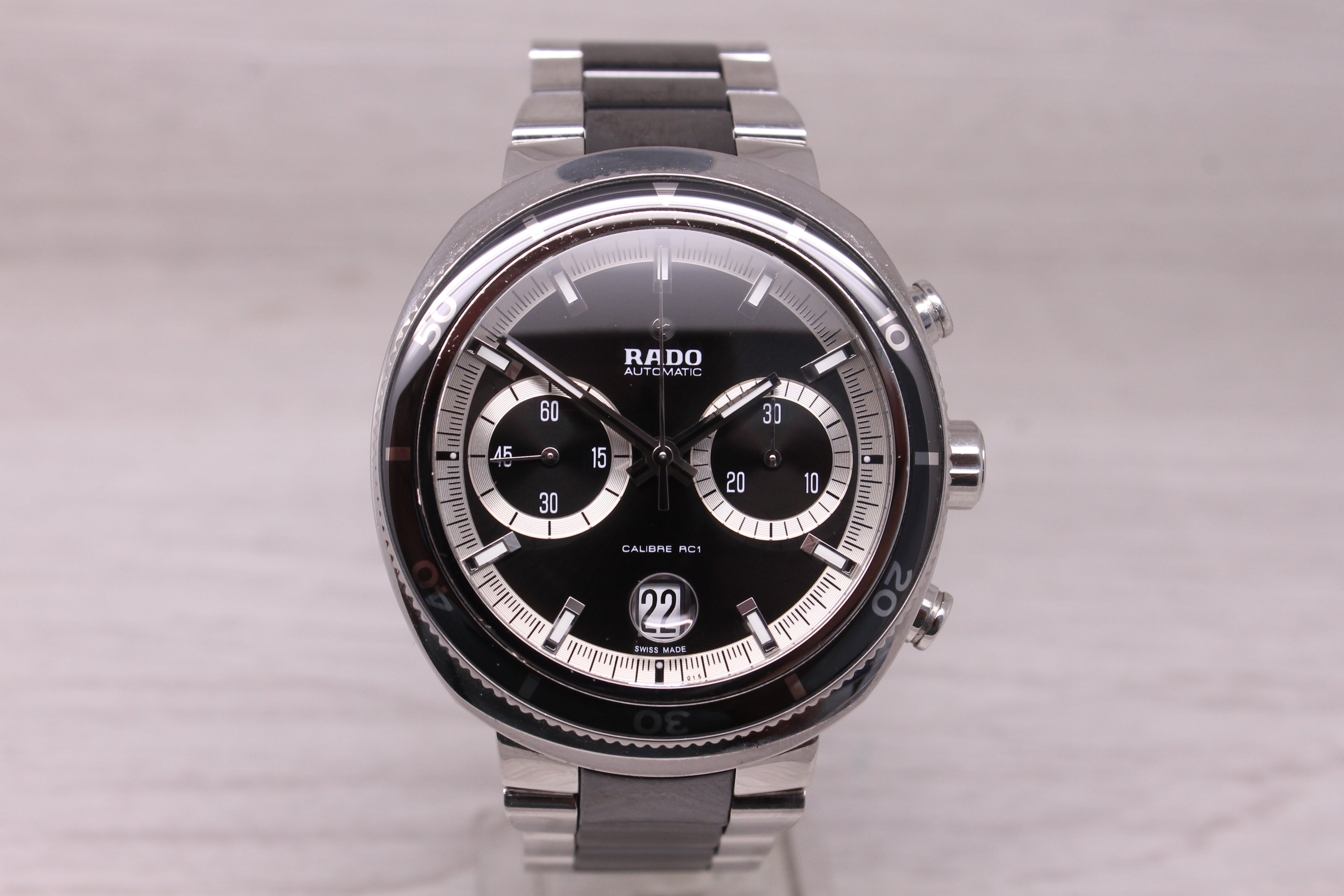 Rado D-Star 200 Mens 44mm Steel Ceramic Automatic Chronograph Watch Calibre RC1
