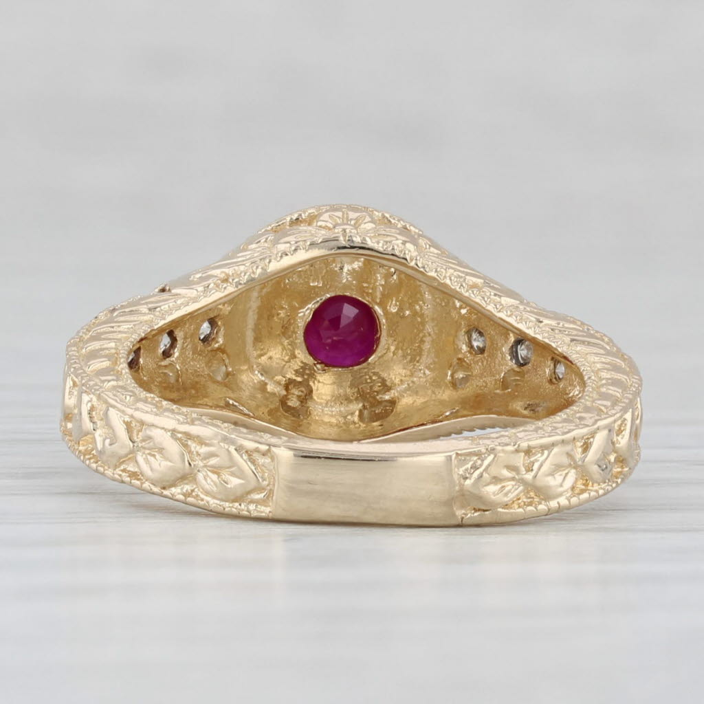 Light Gray 0.96ctw Ruby Diamond Ring 14k Yellow White Gold Size 6 Ornate Floral Pattern