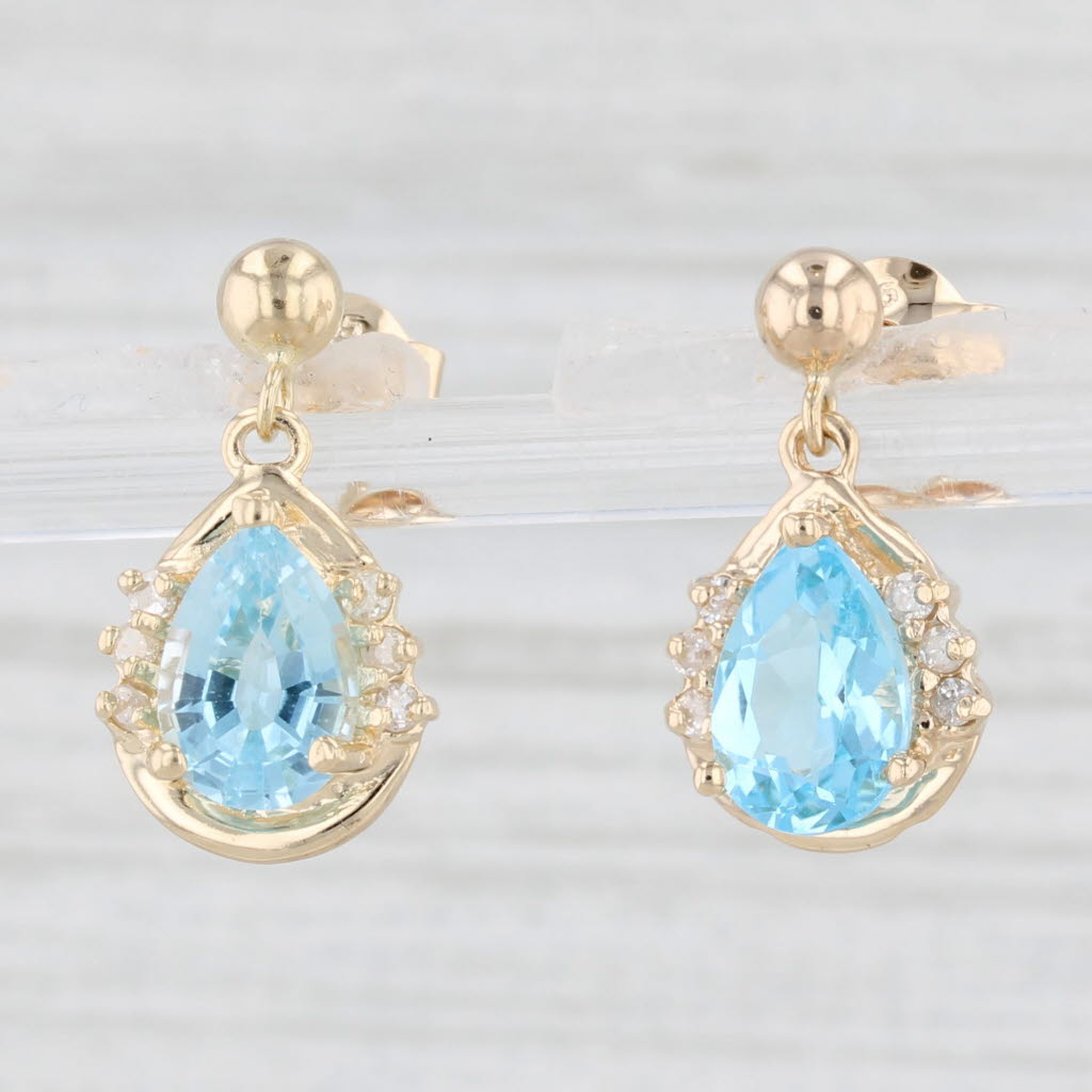 Light Gray 3.32ctw Blue Topaz Diamond Teardrop Earrings 14k Yellow Gold Pierced Drops