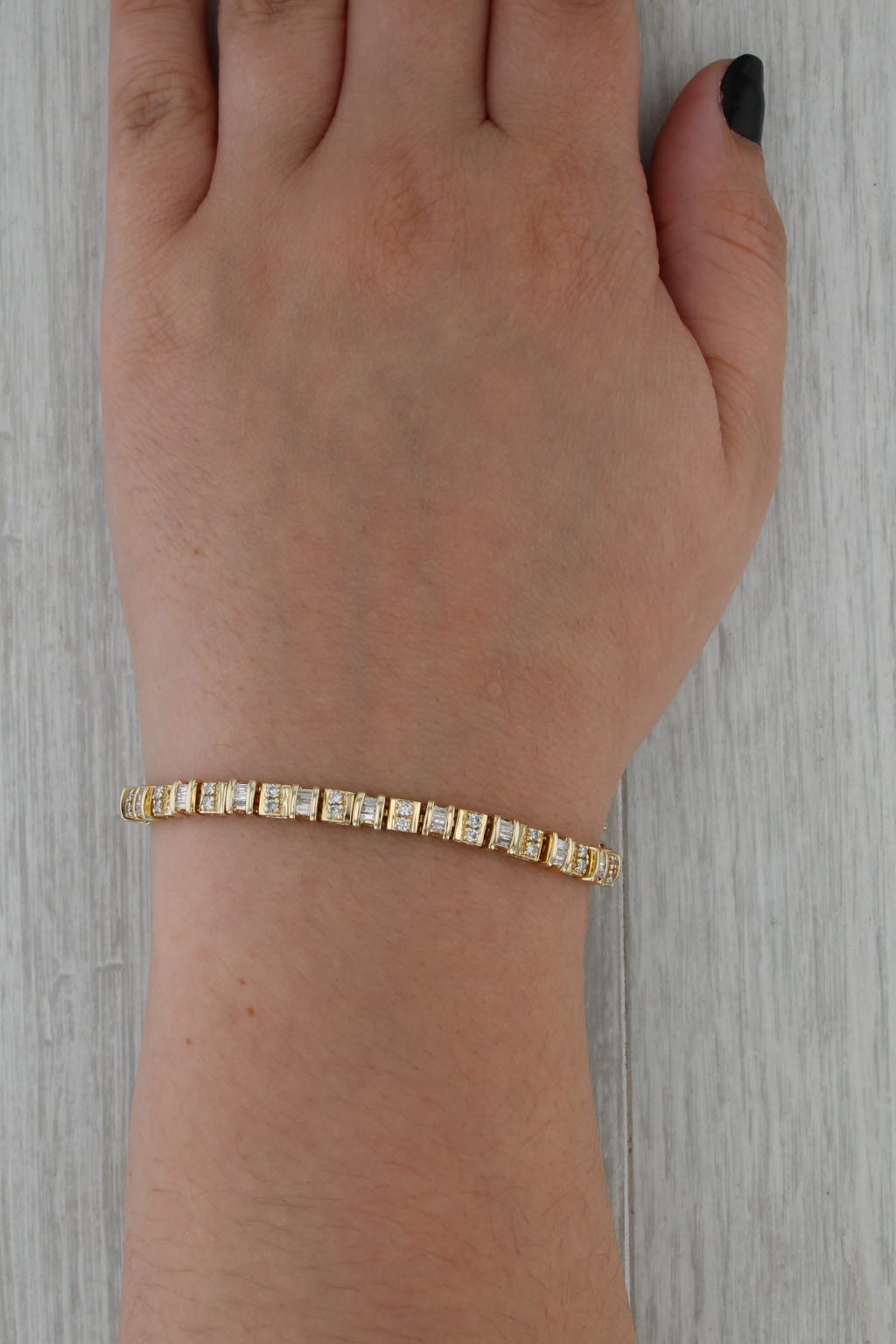 1.60ctw Diamond Tennis Bracelet 14k Yellow Gold 6.25" 4.5mm w/ Safety Chain