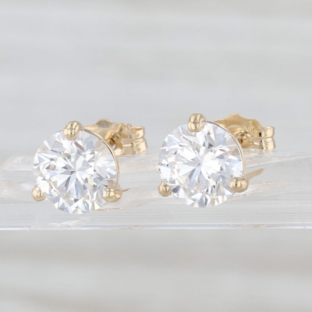 New 2ctw Lab Grown Diamond Stud Earrings 14k Gold Studs IGI Round VVS1-VS2 D-E