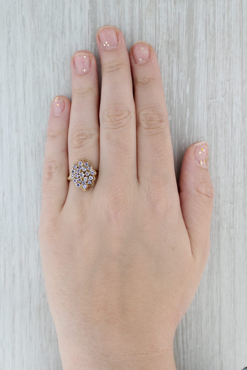 Gray 0.80ctw Tanzanite Cluster Ring 10k Yellow Gold Size 10 Cocktail