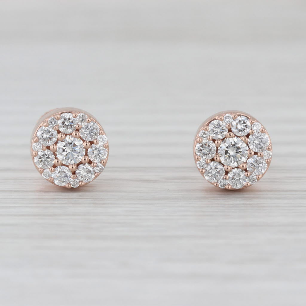 New 0.78ctw Diamond Cluster Stud Earrings 14k Rose Gold Screw Backs Studs