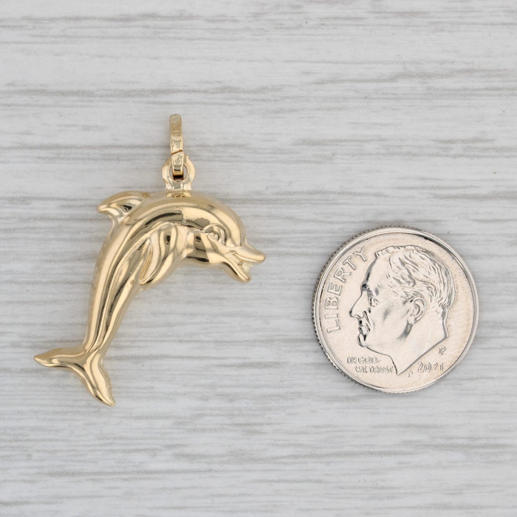 Gray Dolphin Pendant 18k Yellow Gold Nautical Beach Theme Charm