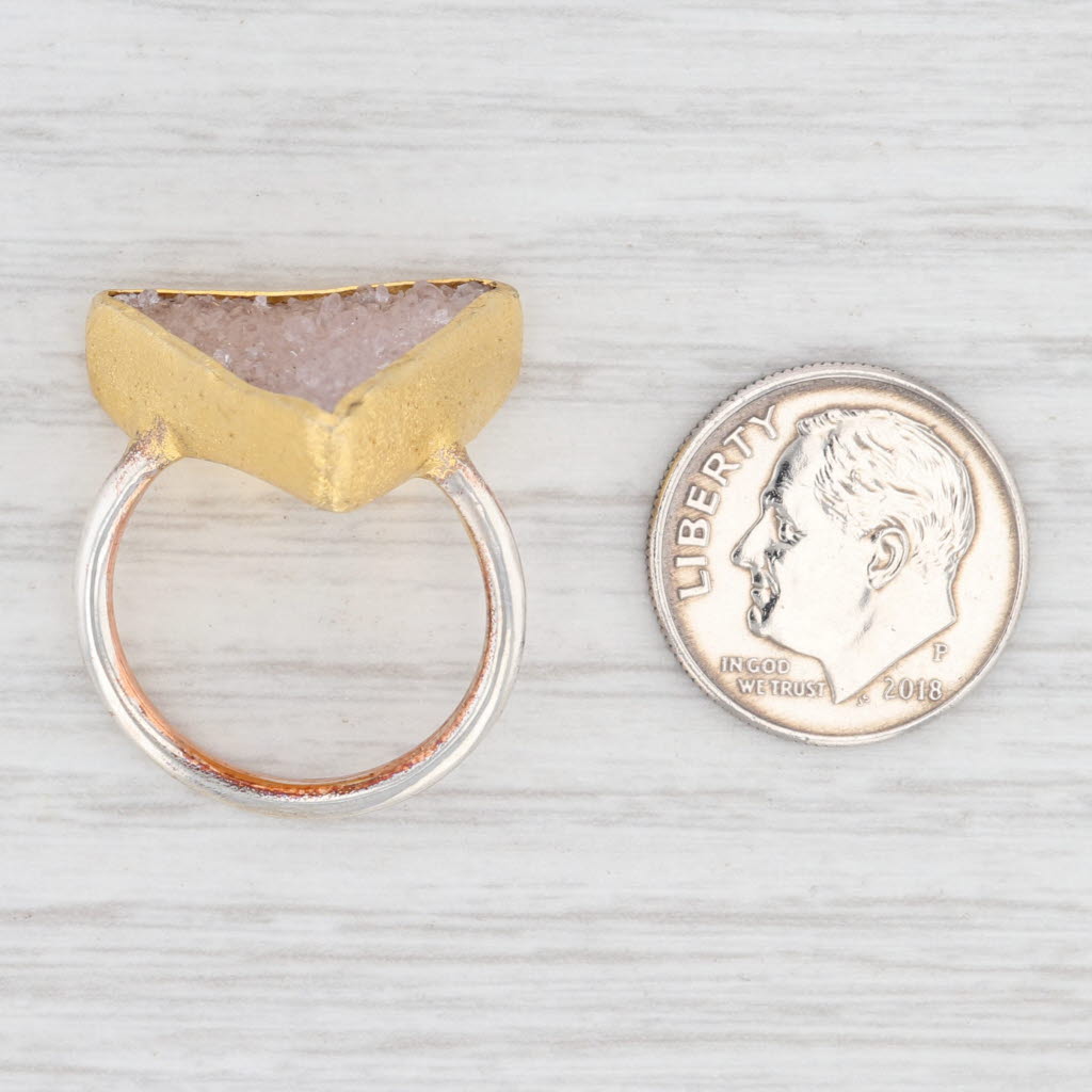 New Nina Wynn Bamboo Trio Sand Druzy Quartz Ring Sterling Silver 22k Vermeil