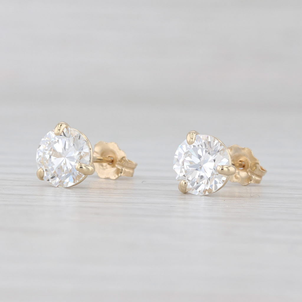 Light Gray New 2.10ctw Round Lab Created Diamond Stud Earrings 14k Yellow Gold VS1 D IGI