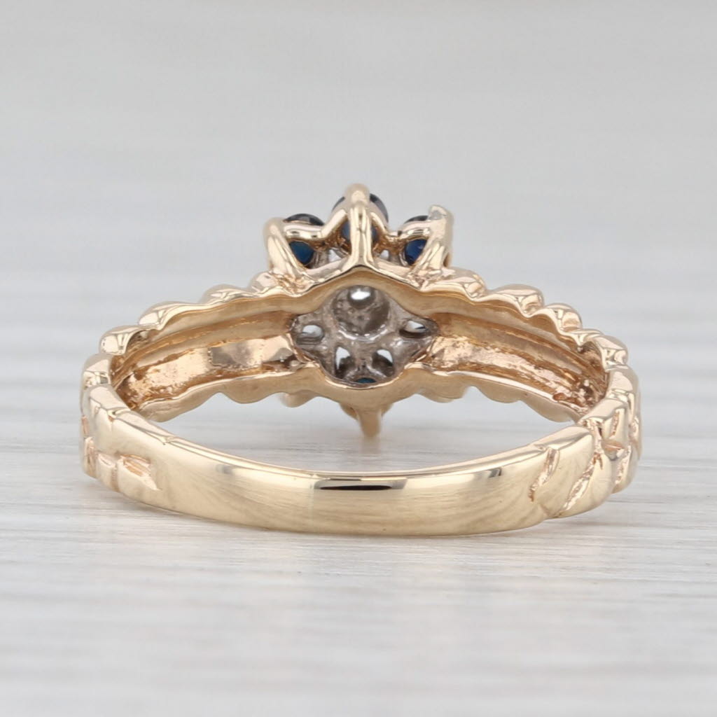 Light Gray 0.24ctw Blue Sapphire Diamond Flower Ring 10k Yellow Gold 4.75