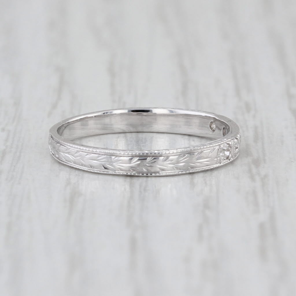 Diamond Art Deco Wheat Wedding Band 18k White Gold Size 6.75 Stackable Ring