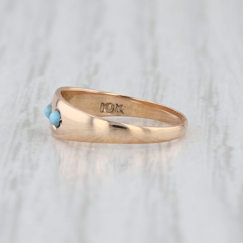 Antique Glass 3-Stone Baby Ring 10k Yellow Gold Small Size Band