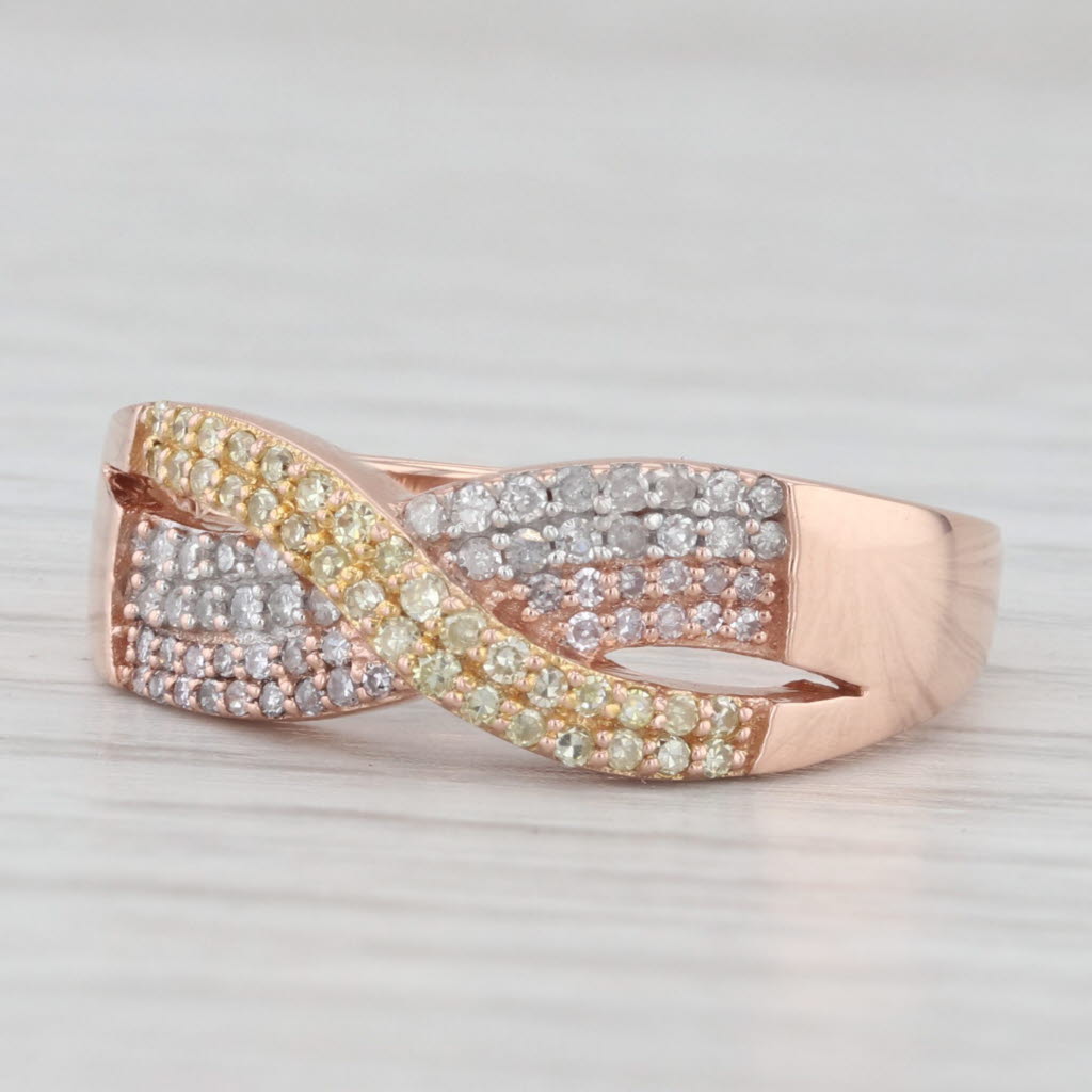 Light Gray 0.25ctw White Yellow Pink Diamond Crossover Ring 10k Rose Gold Size 7