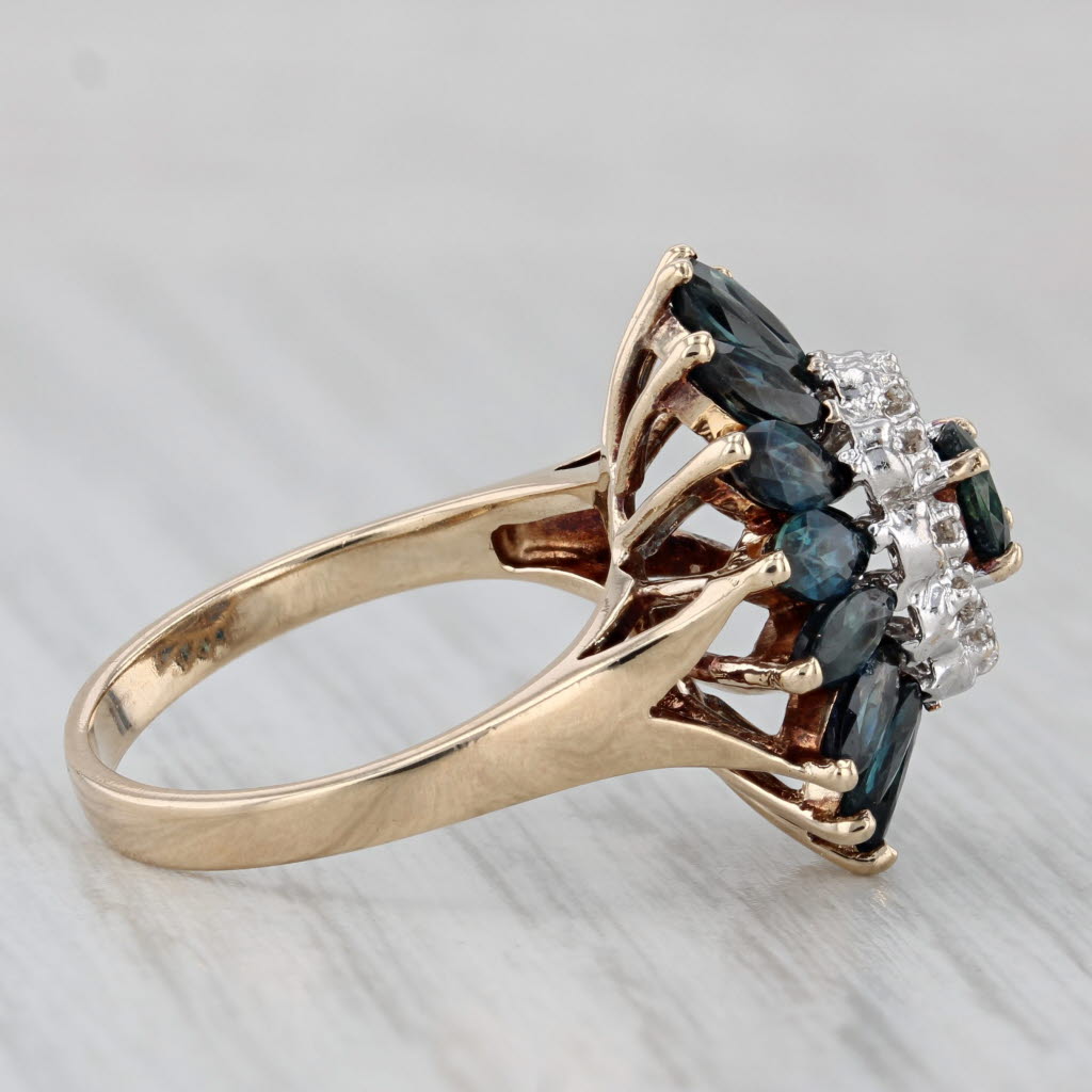 Gray 3.34ctw Blue Sapphire Diamond Flower Ring 10k Yellow Gold Size 6.25 Cocktail