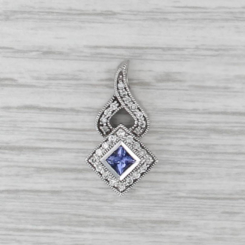 0.50ctw Tanzanite Diamond Halo Pendant 14k White Gold Drop