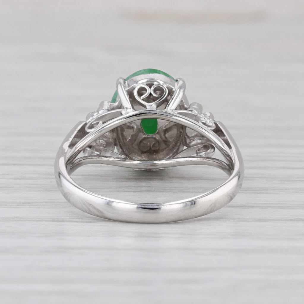Green Jadite Jadeite Jade Ring 14k White Gold Oval Cabochon Solitaire Size 7.5