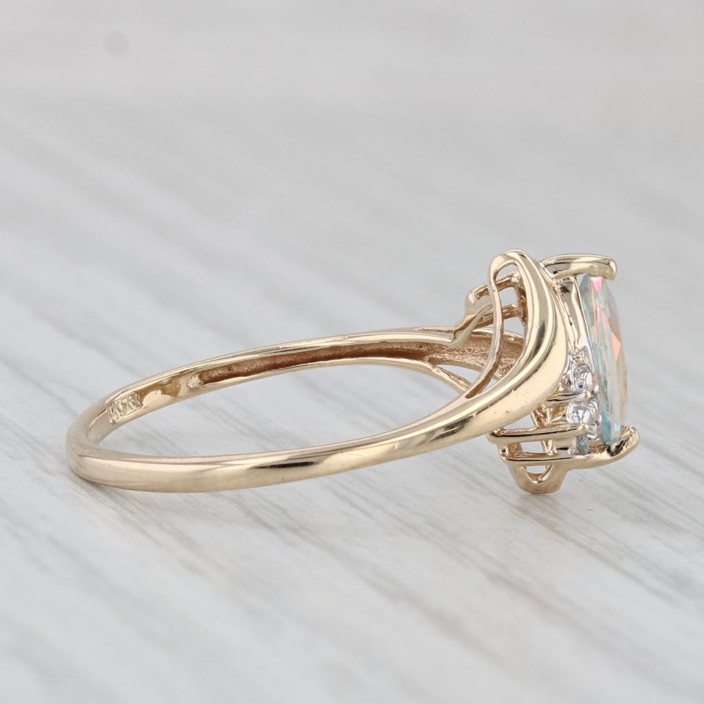 Light Gray 0.60ct Mystic Topaz Diamond Bypass Ring 14k Yellow Gold Size 7.25