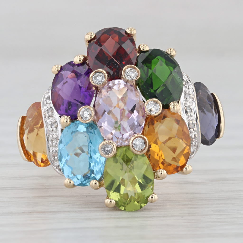 Gray 11.86ctw Gemstone Cluster Cocktail Ring 14k Gold Size 9.25 Garnet Peridot Topaz