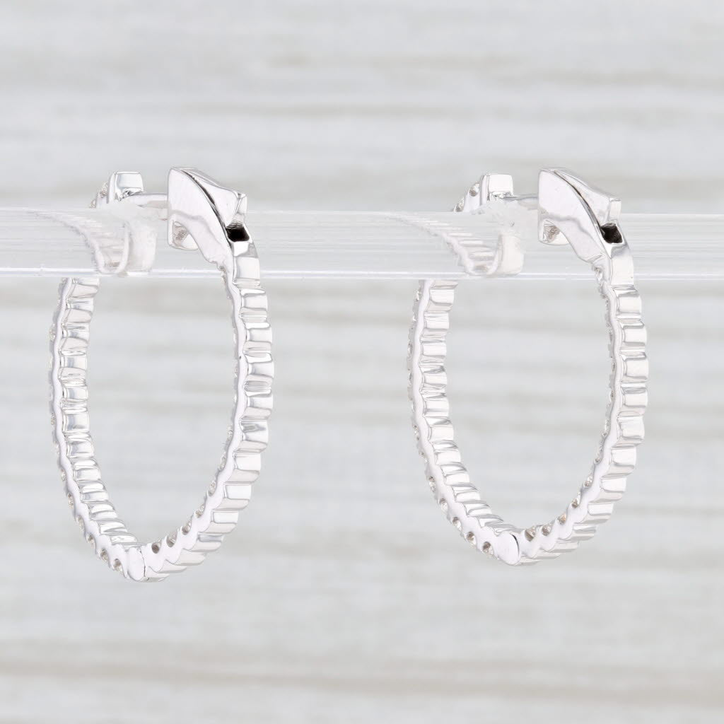 New 1.12ctw Diamond Inside Out Hoop Earrings 14k White Gold Pierced Round Hoops