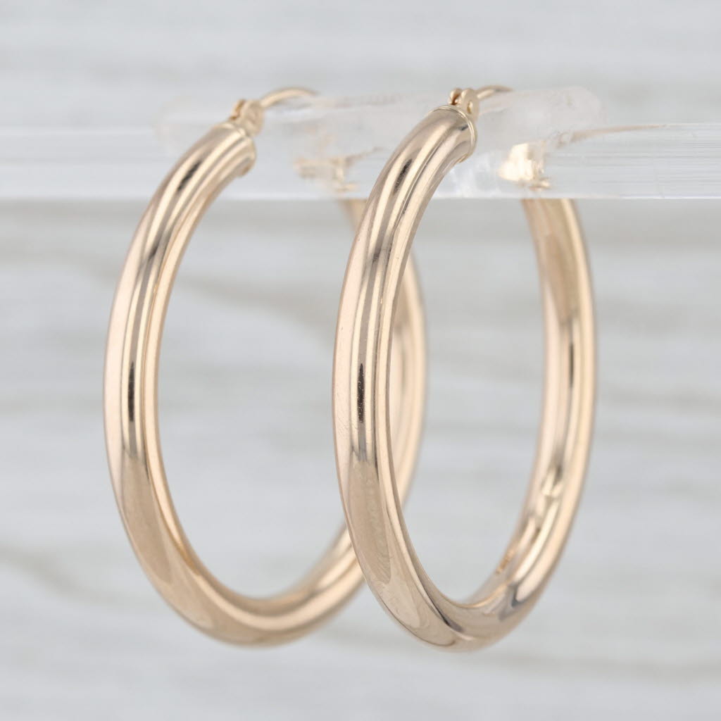 Round Hoop Earrings 14k Yellow Gold Snap Top Pierced Hoops