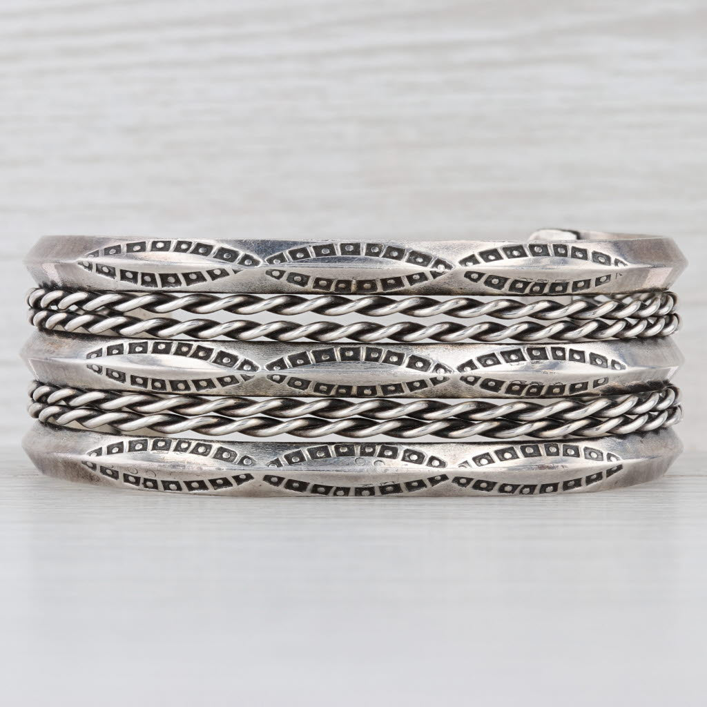 Vintage Native American Stamped Wide Band Cuff Bracelet Sterling Silver 6.75"