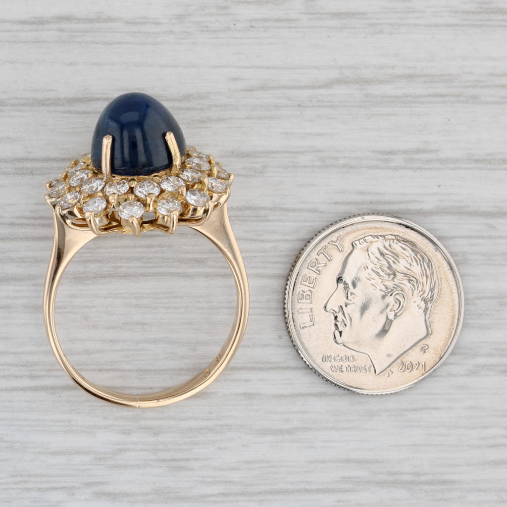 7.85ctw Blue Sapphire Diamond Halo Ring 18k Yellow Gold Size 8 Cocktail