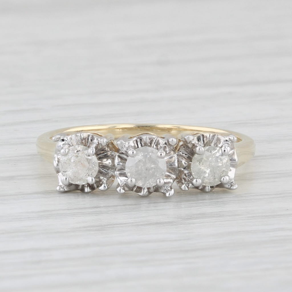 Light Gray 0.50ctw 3-Stone Diamond Ring 10k Yellow Gold Size 7 Engagement