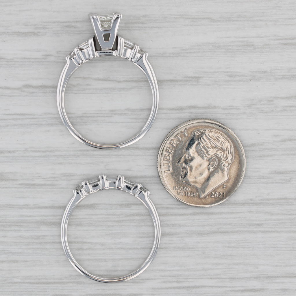 Gray 1.07ctw Diamond Princess Cut 14k White Gold Bridal Set Engagement Ring Size 7.25