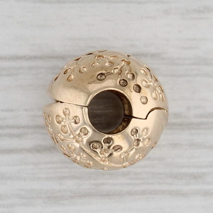 Gray Authentic Pandora Lucerne Floral Bead Clip 14k Yellow Gold Charm 750818